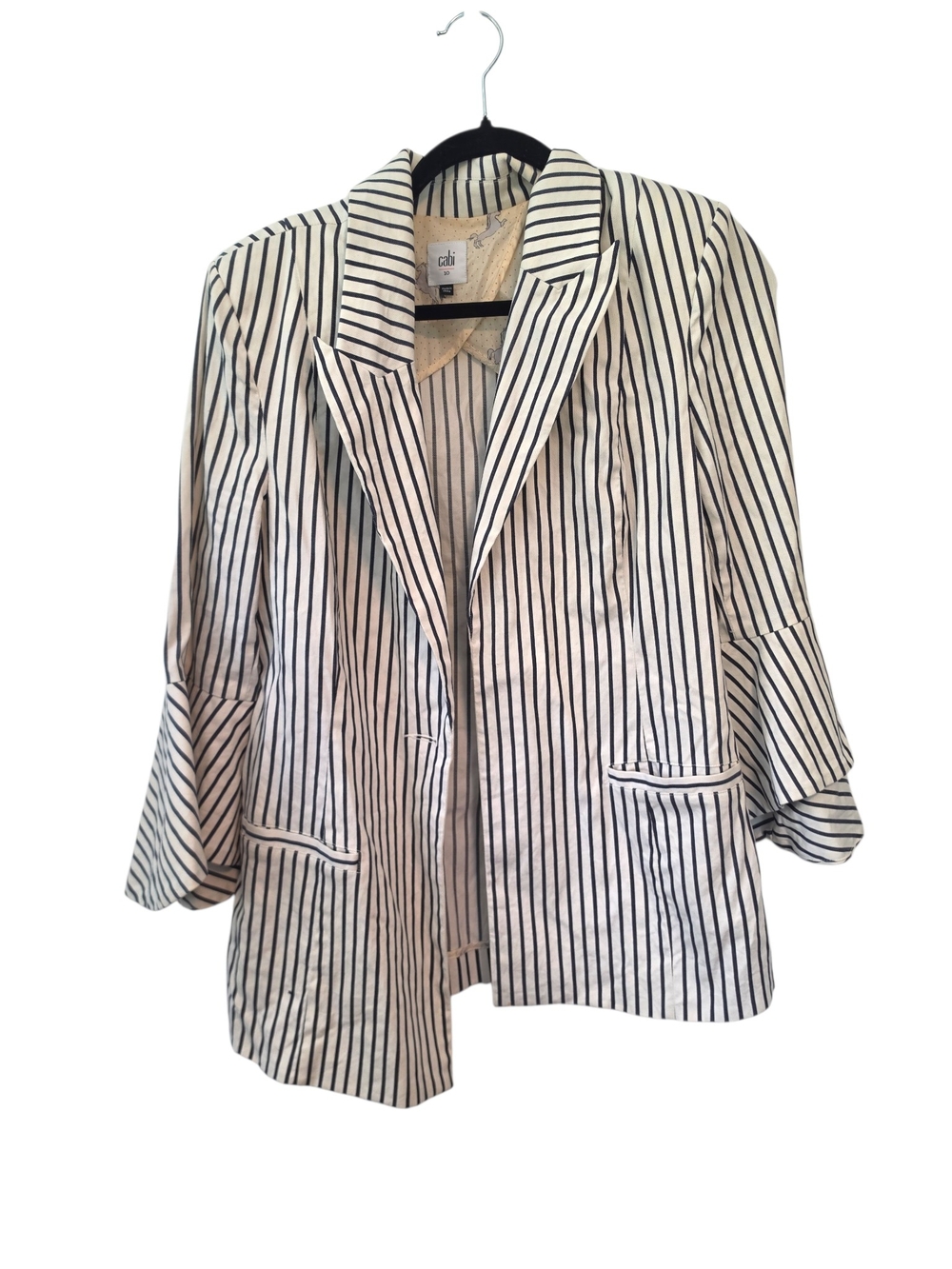 CAbi Striped Lightweight Blazer Jacket Bell Sleeves in White and Black Size 10